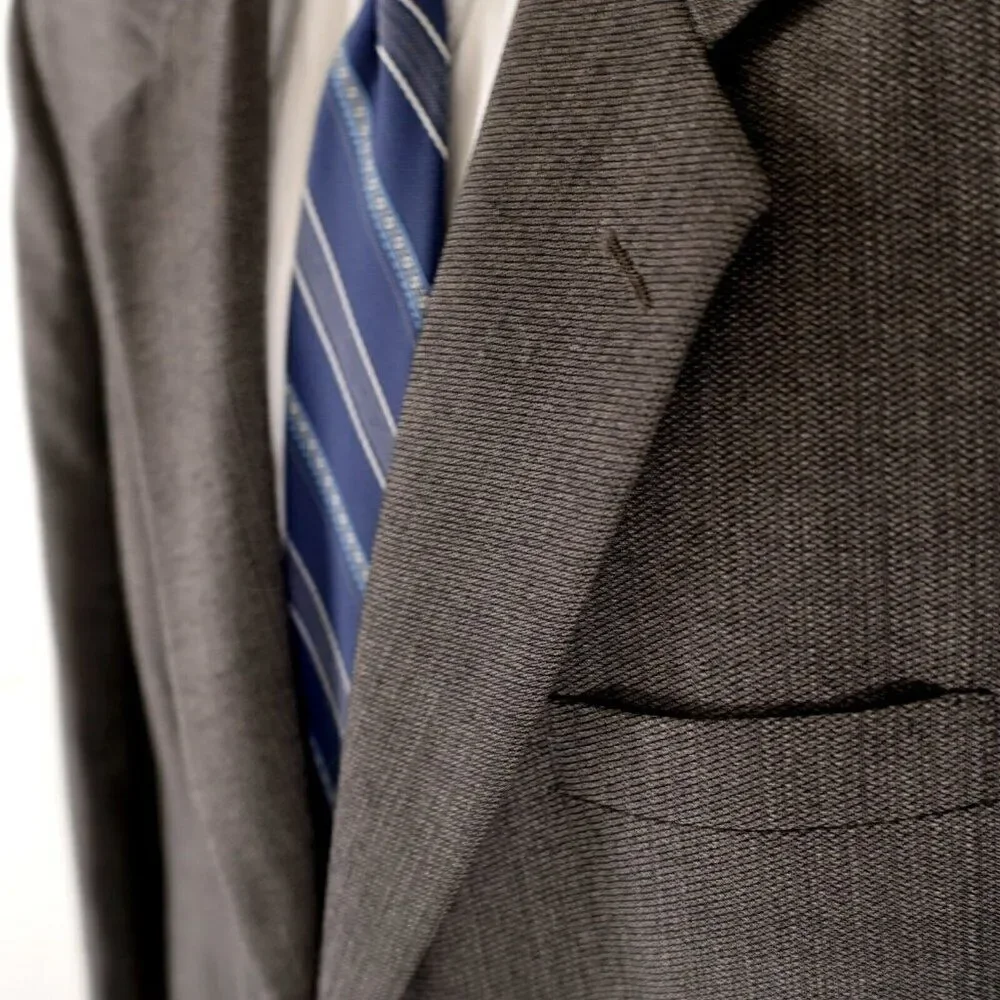 Pierre Cardin Textured Tweed Wool Gray Check 2 Button‎ Blazer 44L